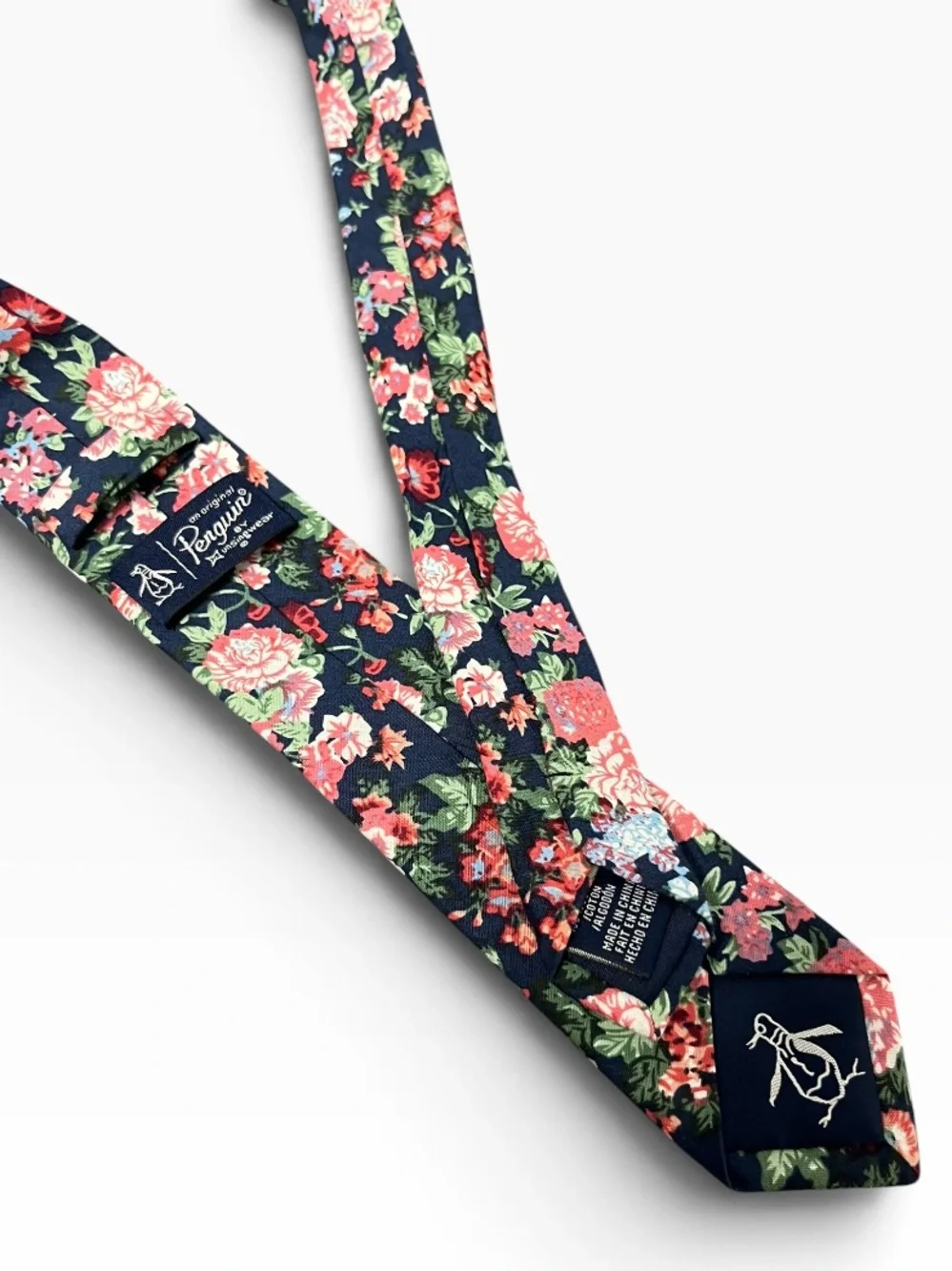 Penguin Navy Floral Men's Tie with Pink & Green Accents